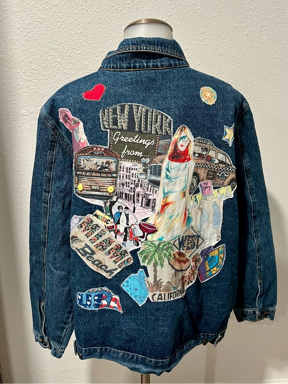 Jane Elissa Artistic Creations Vintage Denim Jacket Size Large